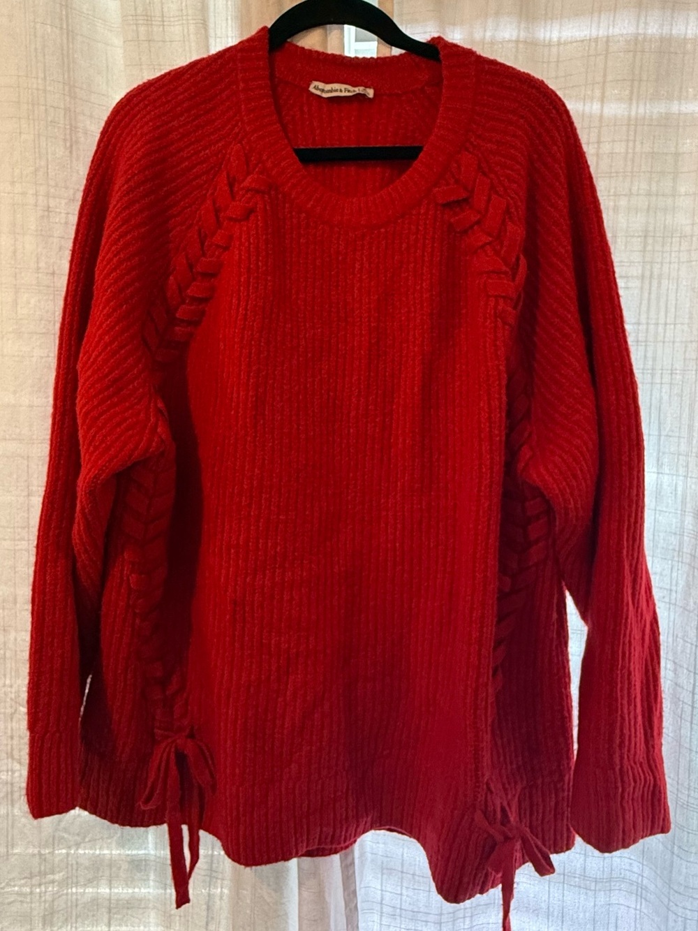 Abercrombie & Fitch Red Lace-Up Chunky Knit Sweater Size XL